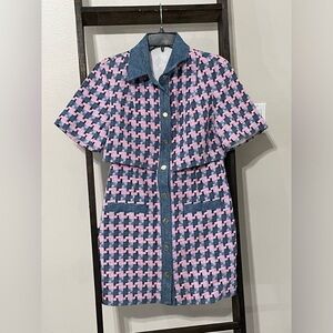 Sandro Amadora Denim Trim Tweed Mini Dress Size M